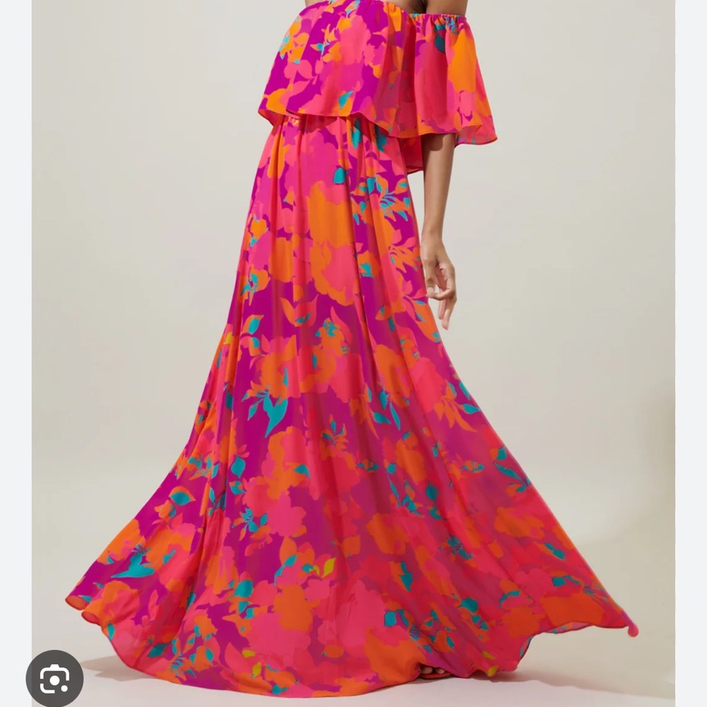 Sugarlips Pink Asymmetrical Tiered Maxi Dress
